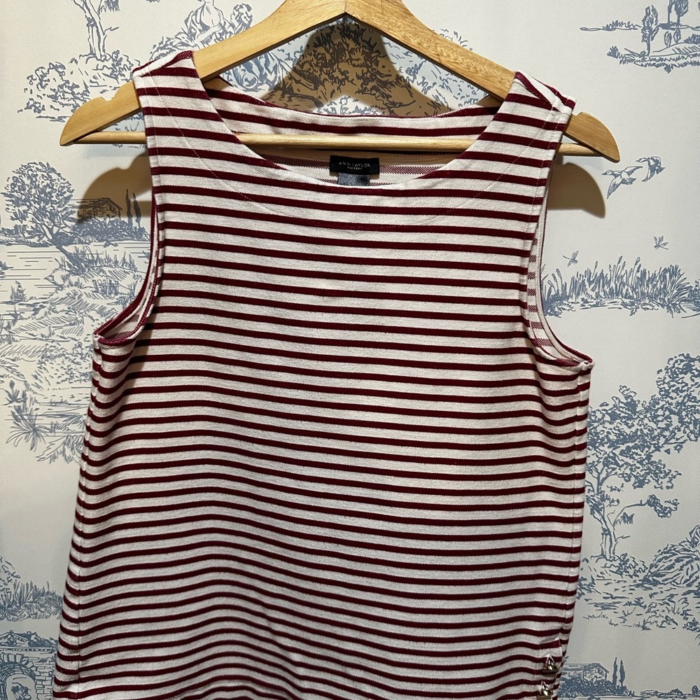 Ann Taylor Women's Burgundy and White Striped Tank Top